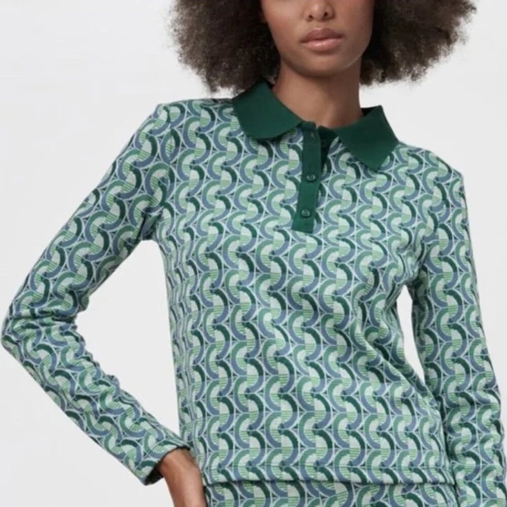 Green Zara jacquard polo Shirt Size Small